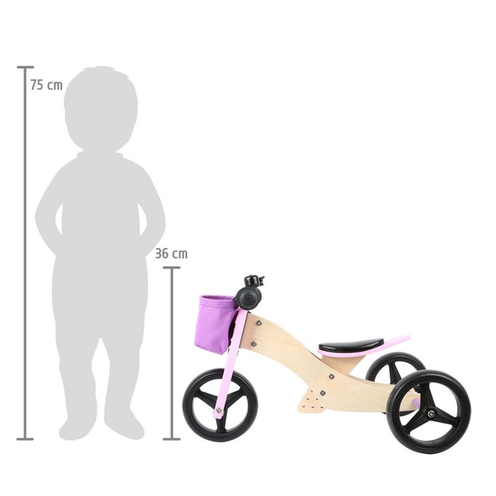 Loopfiets Trike 2 In 1 Roze | Wielen | Houten speelgoed