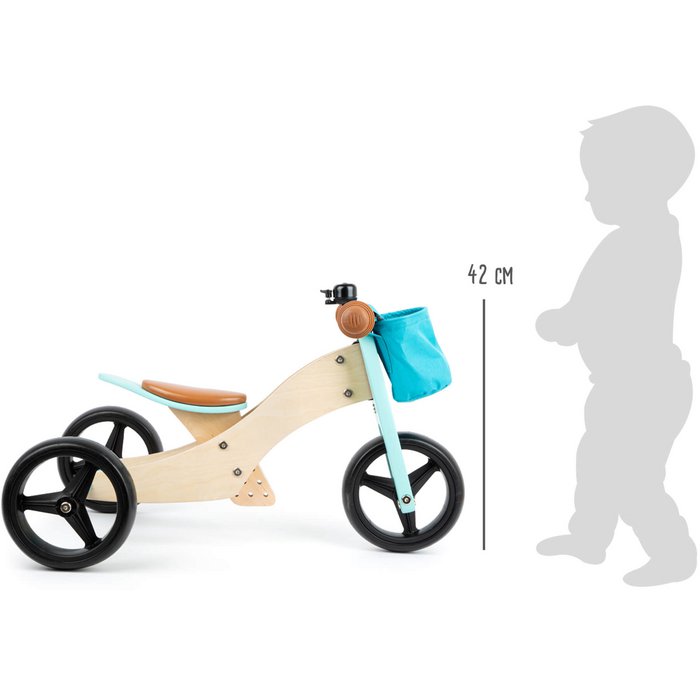 Loopfiets trike 2 in 1 turkoois | Wielen | Houten speelgoed